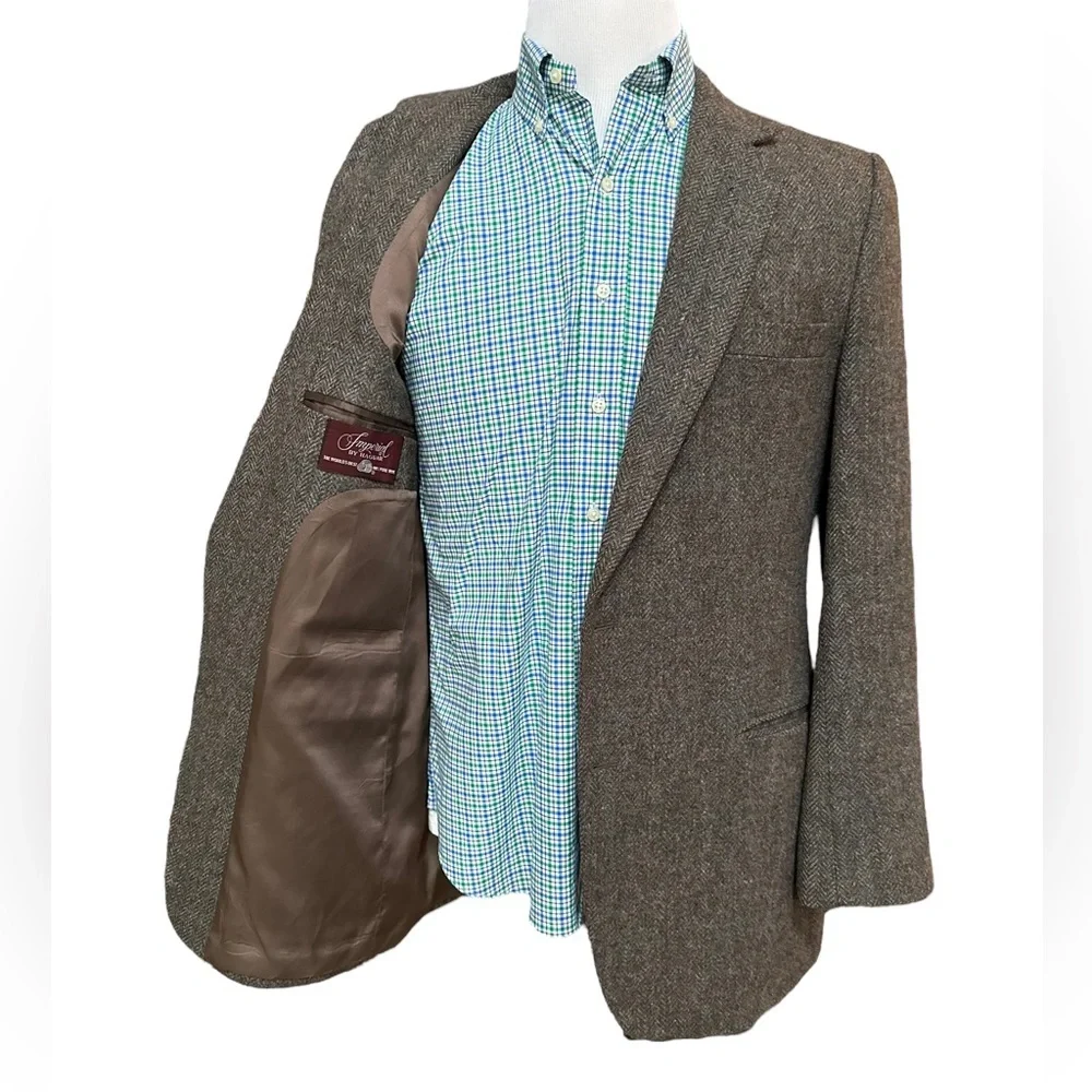 Vintage By Haggar Mens Brown Herringbone Wool Tweed Two Button Sport Coat Sz.42L